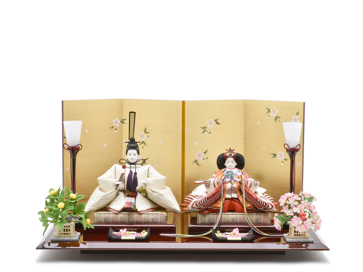 【高級】伝統工芸士望月龍翠⭐︎雛人形親王飾り 秀叡屏風　妃殿下所有雛具30万 雛人形 / 望月龍翠 / 有職雛 正絹（紅白）｜人形の鯉徳 オンラインショップ